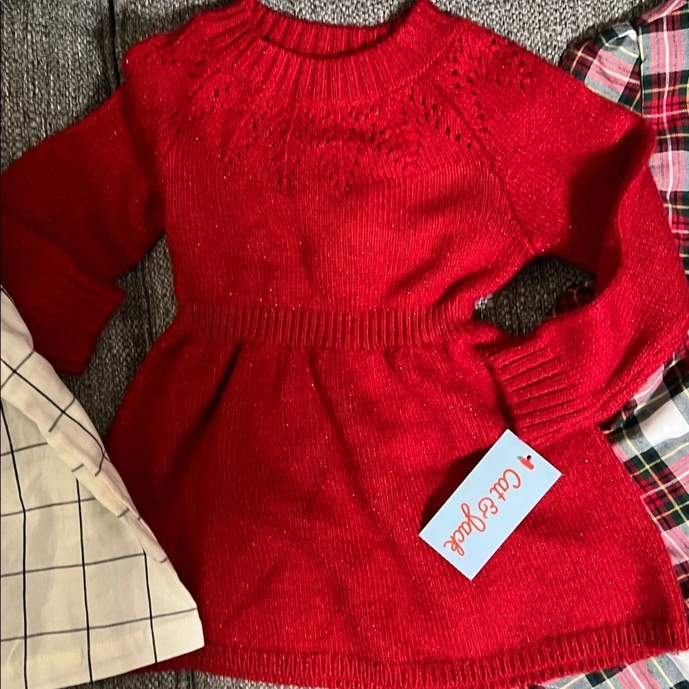 Infant girls Holiday outfit bundle-2 dresses and a plaid top 18 months NWT